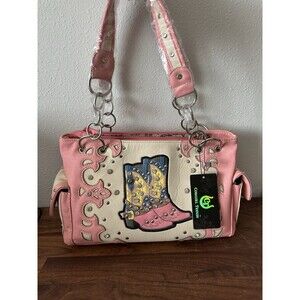 cowgirl trendy concealed carry Double Handle shoulder bag Boots Studded pink NWT